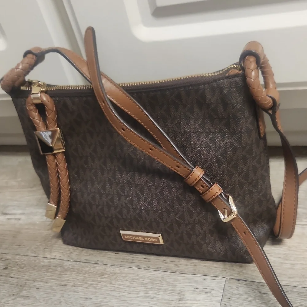 Michael Kors Dark Brown and Tan Crossbody Bag
